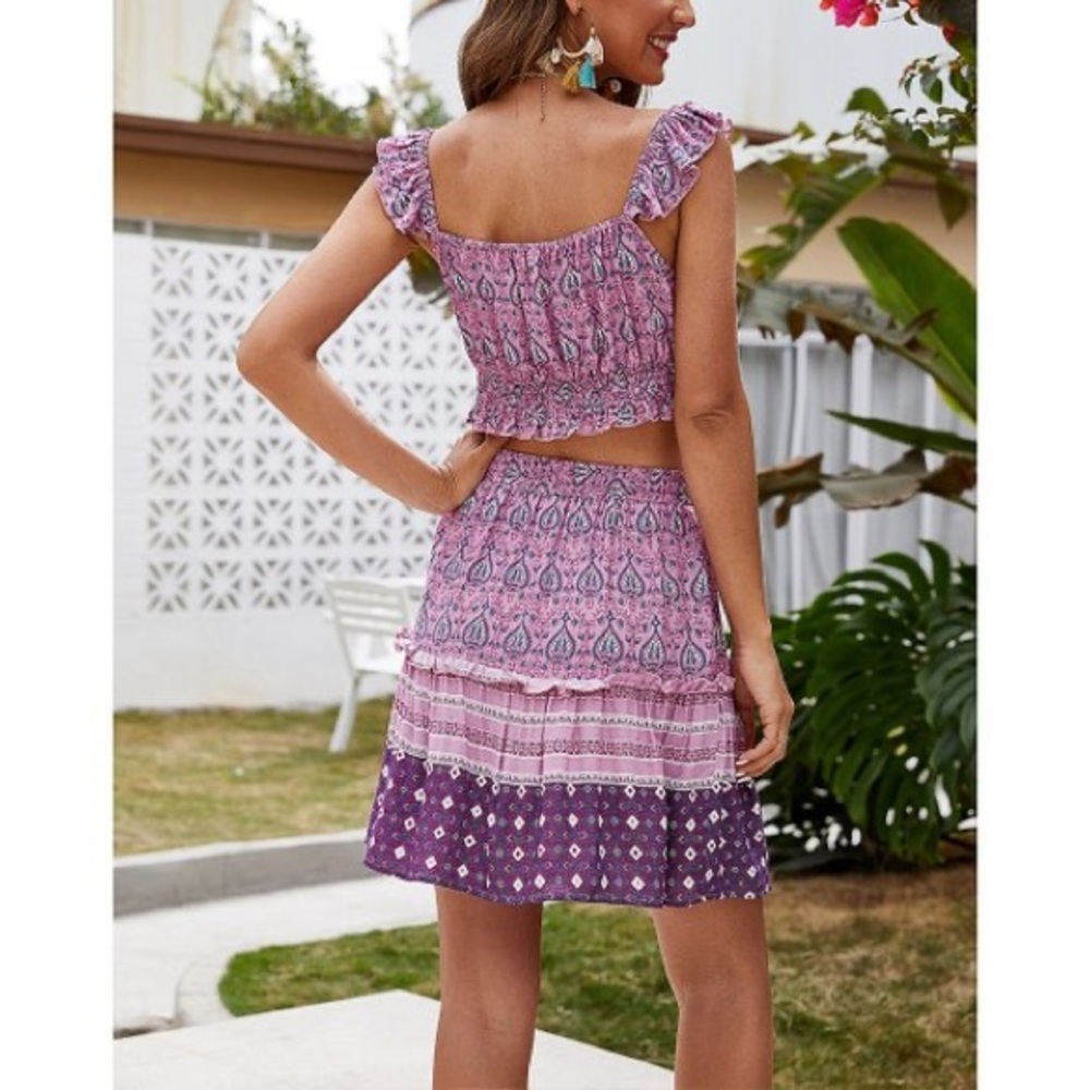 NWT Purple Geometric Print Co-Ord Skirt Set, Sz. S - Picture 2 of 5